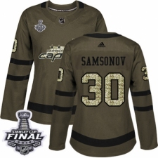 Women's Adidas Washington Capitals #30 Ilya Samsonov Authentic Green Salute to Service 2018 Stanley Cup Final NHL Jersey