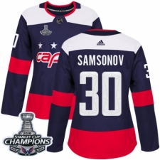 Women's Adidas Washington Capitals #30 Ilya Samsonov Authentic Navy Blue 2018 Stadium Series 2018 Stanley Cup Final Champions NHL Jersey