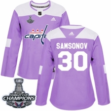 Women's Adidas Washington Capitals #30 Ilya Samsonov Authentic Purple Fights Cancer Practice 2018 Stanley Cup Final Champions NHL Jersey