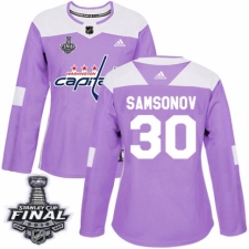 Women's Adidas Washington Capitals #30 Ilya Samsonov Authentic Purple Fights Cancer Practice 2018 Stanley Cup Final NHL Jersey