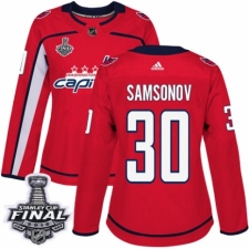 Women's Adidas Washington Capitals #30 Ilya Samsonov Authentic Red Home 2018 Stanley Cup Final NHL Jersey
