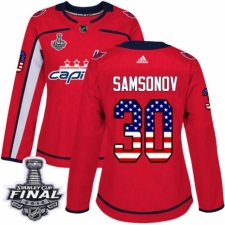 Women's Adidas Washington Capitals #30 Ilya Samsonov Authentic Red USA Flag Fashion 2018 Stanley Cup Final NHL Jersey