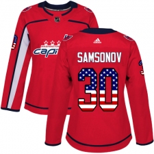 Women's Adidas Washington Capitals #30 Ilya Samsonov Authentic Red USA Flag Fashion NHL Jersey