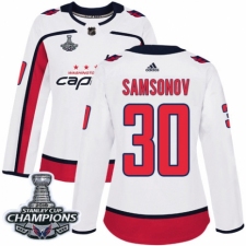 Women's Adidas Washington Capitals #30 Ilya Samsonov Authentic White Away 2018 Stanley Cup Final Champions NHL Jersey