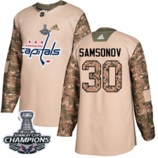 Youth Adidas Washington Capitals #30 Ilya Samsonov Authentic Camo Veterans Day Practice 2018 Stanley Cup Final Champions NHL Jersey