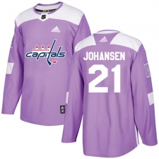 Men's Adidas Washington Capitals #21 Lucas Johansen Authentic Purple Fights Cancer Practice NHL Jersey