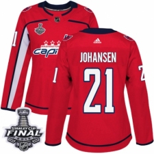 Women's Adidas Washington Capitals #21 Lucas Johansen Authentic Red Home 2018 Stanley Cup Final NHL Jersey