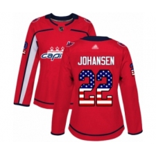 Women's Washington Capitals #22 Lucas Johansen Authentic Red USA Flag Fashion Hockey Jersey