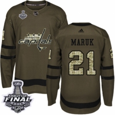 Men's Adidas Washington Capitals #21 Dennis Maruk Authentic Green Salute to Service 2018 Stanley Cup Final NHL Jersey