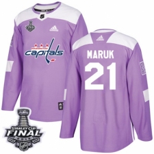 Men's Adidas Washington Capitals #21 Dennis Maruk Authentic Purple Fights Cancer Practice 2018 Stanley Cup Final NHL Jersey
