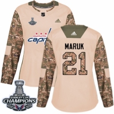 Women's Adidas Washington Capitals #21 Dennis Maruk Authentic Camo Veterans Day Practice 2018 Stanley Cup Final Champions NHL Jersey