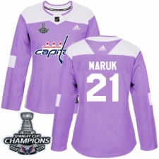 Women's Adidas Washington Capitals #21 Dennis Maruk Authentic Purple Fights Cancer Practice 2018 Stanley Cup Final Champions NHL Jersey
