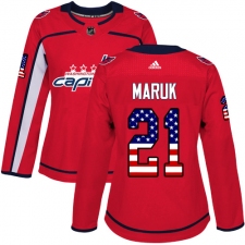 Women's Adidas Washington Capitals #21 Dennis Maruk Authentic Red USA Flag Fashion NHL Jersey