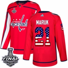 Youth Adidas Washington Capitals #21 Dennis Maruk Authentic Red USA Flag Fashion 2018 Stanley Cup Final NHL Jersey