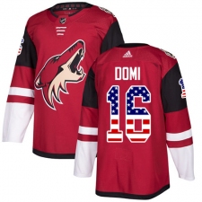Men's Adidas Arizona Coyotes #16 Max Domi Authentic Red USA Flag Fashion NHL Jersey