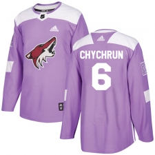 Men's Adidas Arizona Coyotes #6 Jakob Chychrun Authentic Purple Fights Cancer Practice NHL Jersey