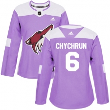Women's Adidas Arizona Coyotes #6 Jakob Chychrun Authentic Purple Fights Cancer Practice NHL Jersey