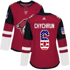 Women's Adidas Arizona Coyotes #6 Jakob Chychrun Authentic Red USA Flag Fashion NHL Jersey