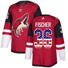 Men's Adidas Arizona Coyotes #36 Christian Fischer Authentic Red USA Flag Fashion NHL Jersey