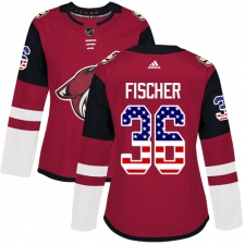 Women's Adidas Arizona Coyotes #36 Christian Fischer Authentic Red USA Flag Fashion NHL Jersey