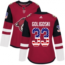 Women's Adidas Arizona Coyotes #33 Alex Goligoski Authentic Red USA Flag Fashion NHL Jersey