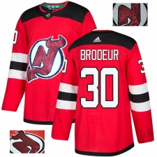 Men's Adidas New Jersey Devils #30 Martin Brodeur Authentic Red Fashion Gold NHL Jersey