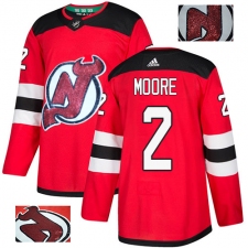 Men's Adidas New Jersey Devils #2 John Moore Authentic Red Fashion Gold NHL Jersey