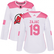 Women's Adidas New Jersey Devils #19 Travis Zajac Authentic White/Pink Fashion NHL Jersey