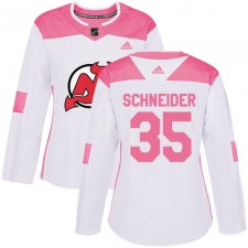 Women's Adidas New Jersey Devils #35 Cory Schneider Authentic White/Pink Fashion NHL Jersey