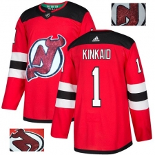 Men's Adidas New Jersey Devils #1 Keith Kinkaid Authentic Red Fashion Gold NHL Jersey