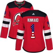 Women's Adidas New Jersey Devils #1 Keith Kinkaid Authentic Red USA Flag Fashion NHL Jersey