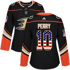 Women's Adidas Anaheim Ducks #10 Corey Perry Authentic Black USA Flag Fashion NHL Jersey