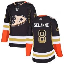 Men's Adidas Anaheim Ducks #8 Teemu Selanne Authentic Black Drift Fashion NHL Jersey