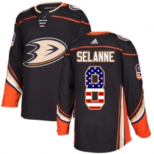 Men's Adidas Anaheim Ducks #8 Teemu Selanne Authentic Black USA Flag Fashion NHL Jersey