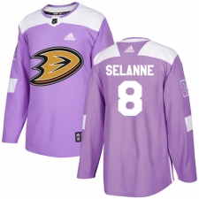Men's Adidas Anaheim Ducks #8 Teemu Selanne Authentic Purple Fights Cancer Practice NHL Jersey