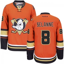 Men's Reebok Anaheim Ducks #8 Teemu Selanne Authentic Orange Third NHL Jersey