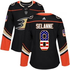 Women's Adidas Anaheim Ducks #8 Teemu Selanne Authentic Black USA Flag Fashion NHL Jersey