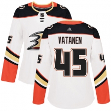 Women's Adidas Anaheim Ducks #45 Sami Vatanen Authentic White Away NHL Jersey