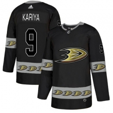 Men's Adidas Anaheim Ducks #9 Paul Kariya Premier Black Team Logo Fashion NHL Jersey