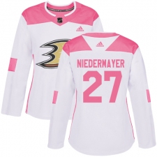 Women's Adidas Anaheim Ducks #27 Scott Niedermayer Authentic White/Pink Fashion NHL Jersey