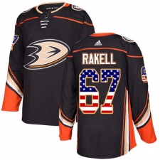 Men's Adidas Anaheim Ducks #67 Rickard Rakell Authentic Black USA Flag Fashion NHL Jersey