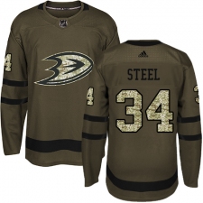 Youth Adidas Anaheim Ducks #34 Sam Steel Authentic Green Salute to Service NHL Jersey