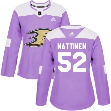 Women's Adidas Anaheim Ducks #52 Julius Nattinen Authentic Purple Fights Cancer Practice NHL Jersey