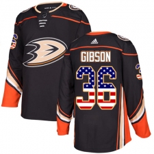 Men's Adidas Anaheim Ducks #36 John Gibson Authentic Black USA Flag Fashion NHL Jersey