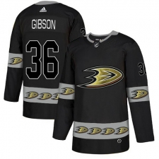 Men's Adidas Anaheim Ducks #36 John Gibson Premier Black Team Logo Fashion NHL Jersey