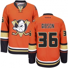 Women's Reebok Anaheim Ducks #36 John Gibson Premier Orange Third NHL Jersey