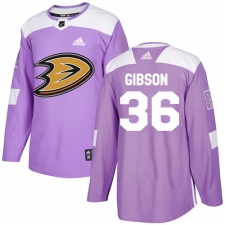 Youth Adidas Anaheim Ducks #36 John Gibson Authentic Purple Fights Cancer Practice NHL Jersey
