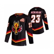 Men's Calgary Flames #23 Sean Monahan Black 2020-21 Reverse Retro Alternate Hockey Jersey