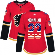 Women's Adidas Calgary Flames #23 Sean Monahan Authentic Red USA Flag Fashion NHL Jersey