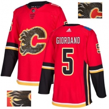 Men's Adidas Calgary Flames #5 Mark Giordano Authentic Red Fashion Gold NHL Jersey